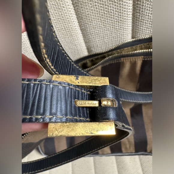 Fendi Black Brown Pequin Canvas Shoulder Bag - Picture 8 of 16